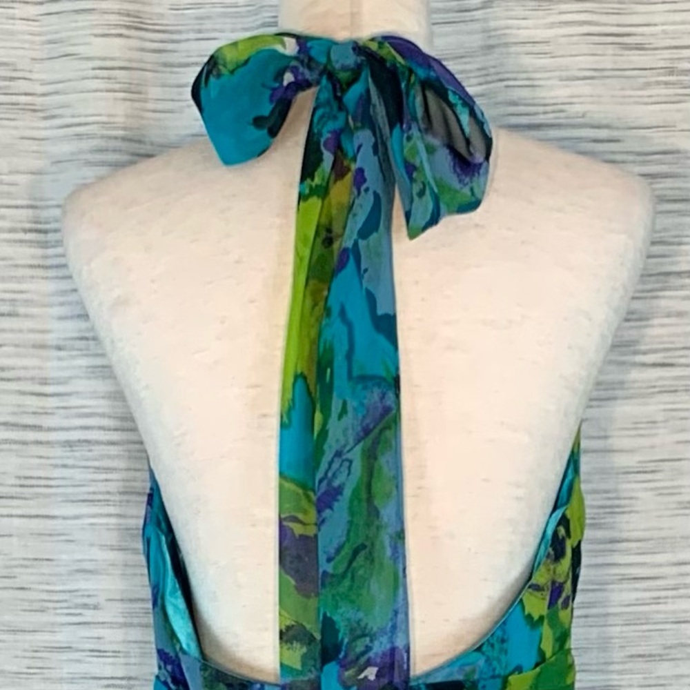 Donna Ricco Halter Maxi Gown in Blue and Green - Picture 10 of 16